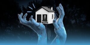 zombie hands wrapping a house